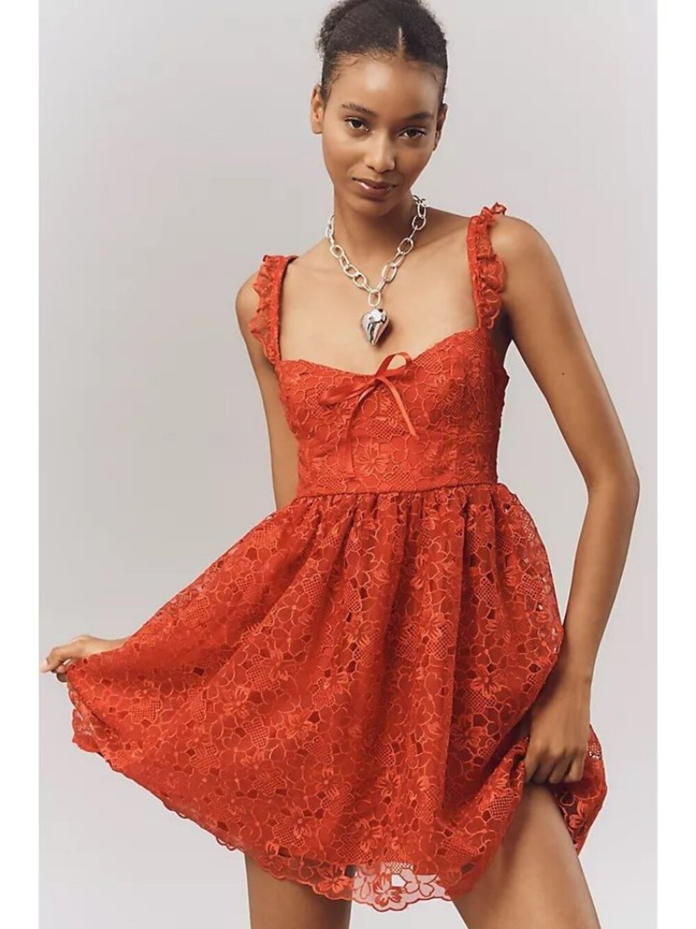 Anthropologie NWT Ruffle-Strap Corset Lace Mini Dress in Lipstick Red size Large
